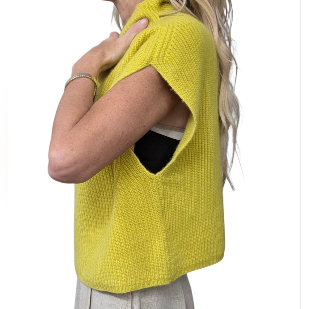Anthropologie 100% Cashmere Sleeveless Turtleneck Sweater XS Yellow Cropped - Picture 3 of 9